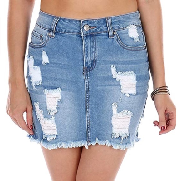 Wax Jean Dresses & Skirts - Wax Casual Distressed A-Line Denim Short Skirt